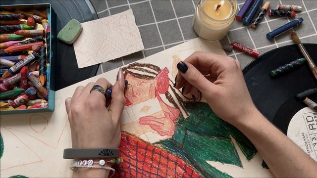 рисую автопортрет масляной пастелью левой рукой! 💖 смотреть онлайн