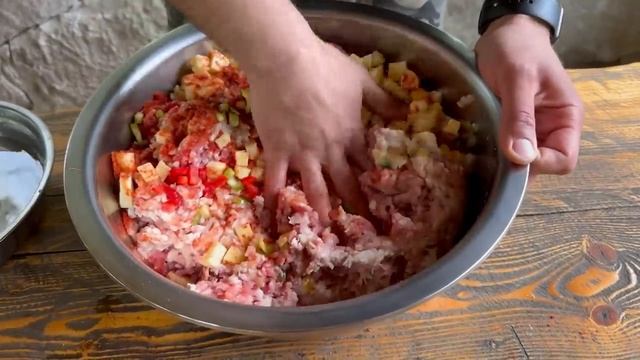 Kebab With Cheese And Champignons !! Люля Кебаб с Сыром и Шампиньоны на Мангале ! Seekh Kabab Recip