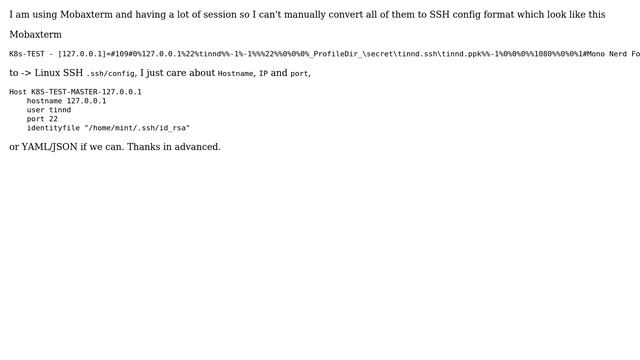 How to convert Mobaxterm Session to SSH config format or YAML/JSON? смотреть онлайн