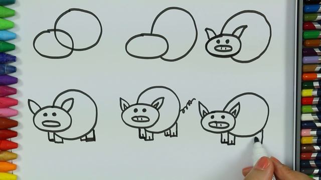 Как рисовать маленькие свиньи - Mаленькие свиньи раскраска шаг за шагом - Как рисовать и цвет смотреть онлайн