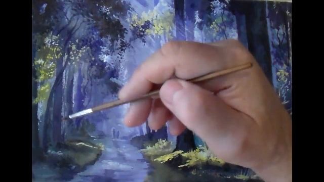 Лесная сказка. Как нарисовать лес художественной гуашью. смотреть онлайн