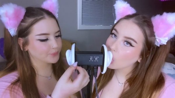 ASMR Twin Cat Girls Lick Your Ears