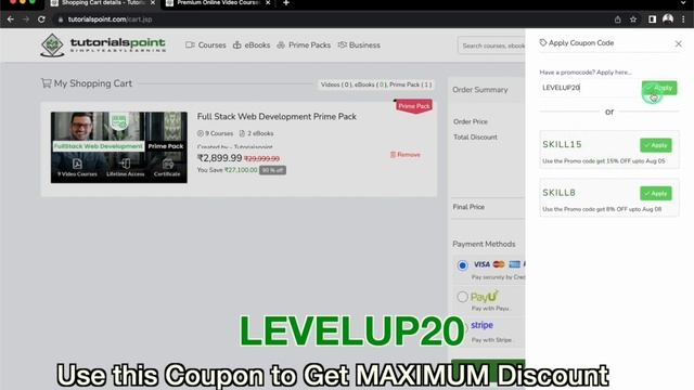 Tutorialspoint Discount Coupon Code - FLAT 20% OFF MAXIMUM Discount Coupon Code [LEVELUP20] смотреть онлайн