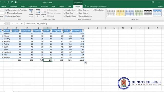 Foundation Course | Formula, Function, Table, Chart in Excel | Christ College (Autonomous) смотреть онлайн