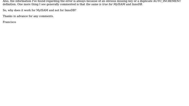 Databases: Issues converting MyISAM table to InnoDB (auto column issue) смотреть онлайн