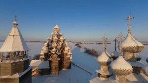Kizhi in Winter. The Wooden Wonder of Russia. Aerial 360 video in 12K