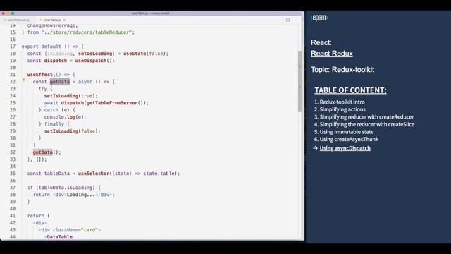 Async dispatch - Redux Toolkit (7 video) смотреть онлайн