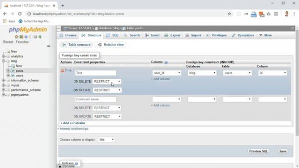 How to create foreign key in phpMyAdmin