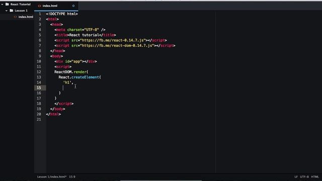 Lesson 1 ReactJS Hello World in plain JS смотреть онлайн
