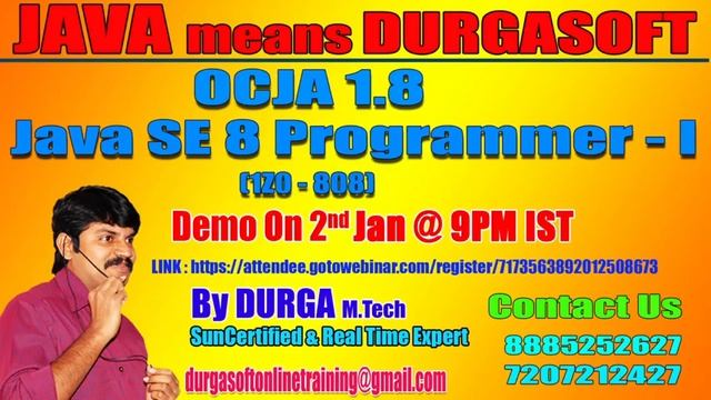 OCJA 1.8 Java SE 8 Programmer - I (1Z0 - 808) by Mr. Durga Demo on 2nd JAN @9:00PM IST смотреть онлайн