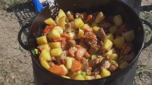 Шурпа со свининой  в казане на костре