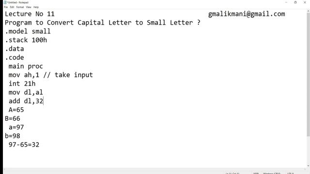 Lecture No 11 || Program to convert Capital Letter to Small Letter || Assembly Language Tutorial смотреть онлайн