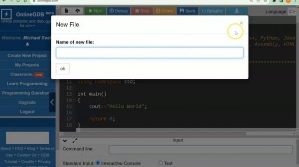 Using Onlinegdb com and quick demo of Input and Output Files