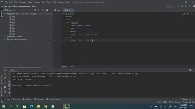 palindrome number check using function in python смотреть онлайн