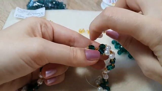 Beaded Necklace/Pearl Necklace/Жемчужное ожерелье/Жемчужное колье/Изумрудное колье/Бисер/DIY/Neckac