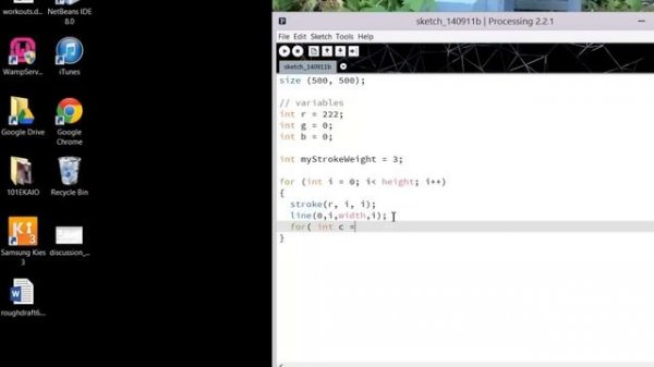 Processing: create a gradient with a for loop