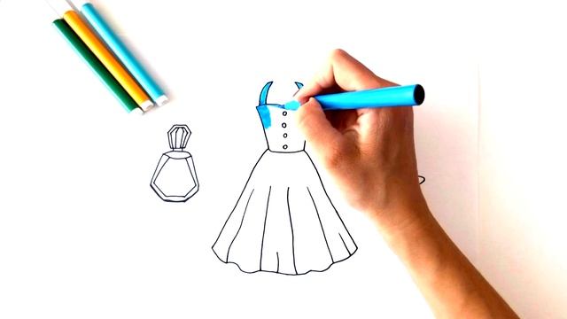 Как нарисовать ПЛАТЬЕ?, ТУФЛИ? и ДУХИ?УЧИМ ЦВЕТА?Цветочкам? смотреть онлайн