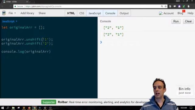 Javascript unshift() - add to the front of an array смотреть онлайн
