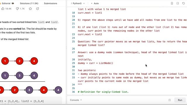 Merge Two Sorted Lists - Leetcode 21 - Linked List - Python смотреть онлайн