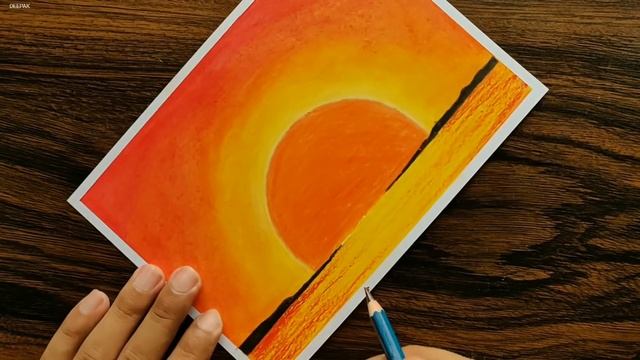 Dolphin Sunset scenery drawing with Oil Pastels for beginners - step by step смотреть онлайн