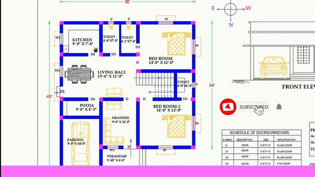 36 x 40 North Facing 2 BHK House Plan as Per Standard Vastu. смотреть онлайн