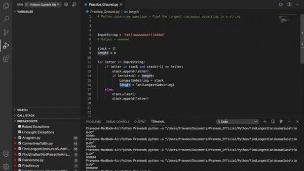 Coding Interview Question - Python - Find Longest Substring In A String