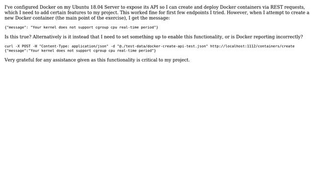 Unix & Linux: Docker reporting that my Linux kernel doesn't support cgroup cpu real-time period смотреть онлайн
