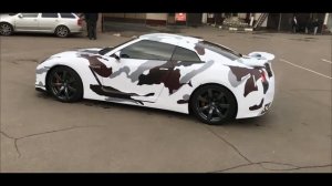 Оклейка машины nissan gtr камуфляжной пленкой.