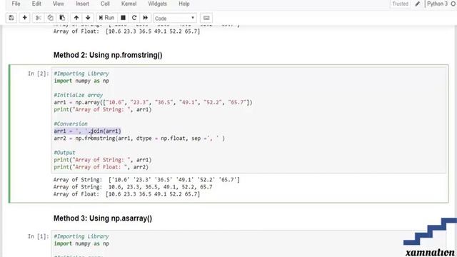 How to convert array of strings into array of floats-using np.fromstring() смотреть онлайн