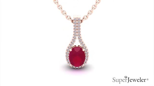 H051745 | Oval Shape Ruby and Halo Diamond Necklace In 14 Karat Rose Gold смотреть онлайн