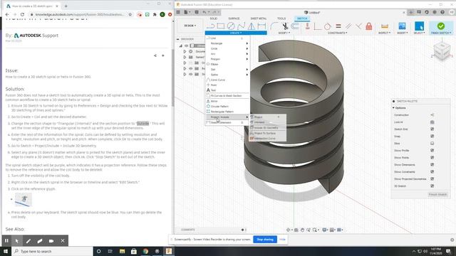 How to create a 3D sketch spiral or helix in Fusion 360 смотреть онлайн