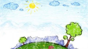 Анимированный детский футаж - Рисунок мирной планеты - Солнце, небо и земля, деревья, цветы, птицы