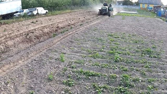 Самодельный трактор. Окучивание картофеля.(SJcam5000) смотреть онлайн