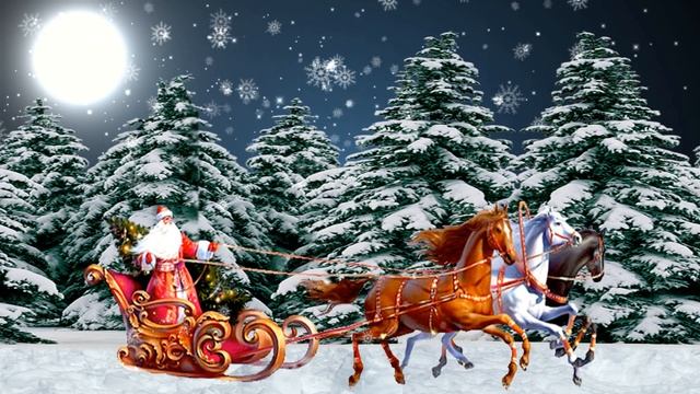 Футаж Дед Мороз на санях. Красивая заставка для видео монтажа смотреть онлайн