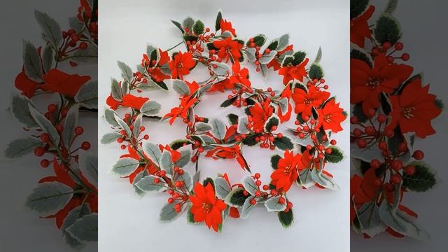 240cm Christmas garlands wreath velvet poinsettia, Christmas decoration wall hanging, Christmas vin смотреть онлайн