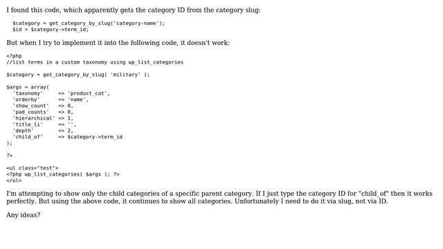 Wordpress: Get category ID from category slug (not working) смотреть онлайн