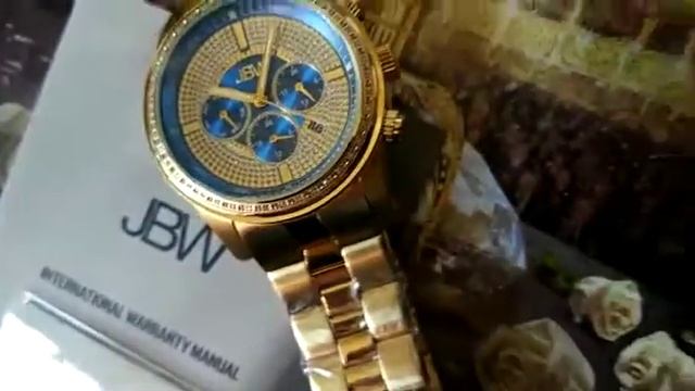 Часы мужские бренд JBW нержавеющая сталь с покрытием желтого золота, насыщенно-синий циферблат смотреть онлайн