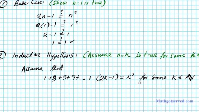 #7 Proof By Induction 1+3+5+7+...+2n-1=n^2 Discrete Prove All N In N  Induccion Mathgotserved