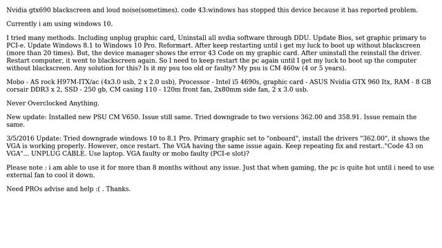 Nvidia Gtx 960 blackscreen and loud noise, code 43:windows has stopped this device because it... смотреть онлайн