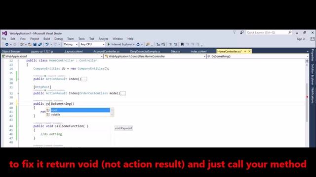 MVC - Fix Error - Cannot implicitly convert type 'void' to 'System Web Mvc ActionResult' смотреть онлайн