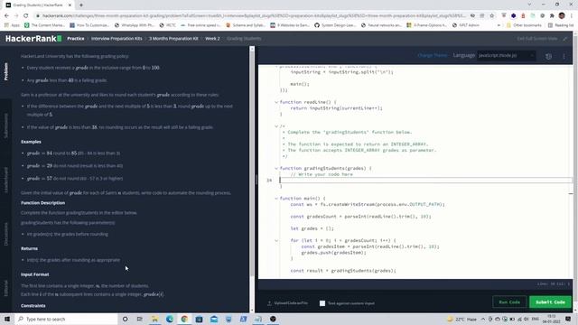 Hackerrank Grading Students Problem's Solution in JavaScript смотреть онлайн
