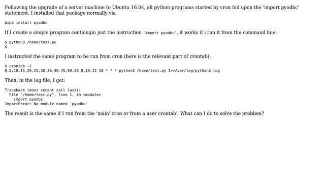 Ubuntu: Python 'Import pyodbc' does not work in a cron task смотреть онлайн