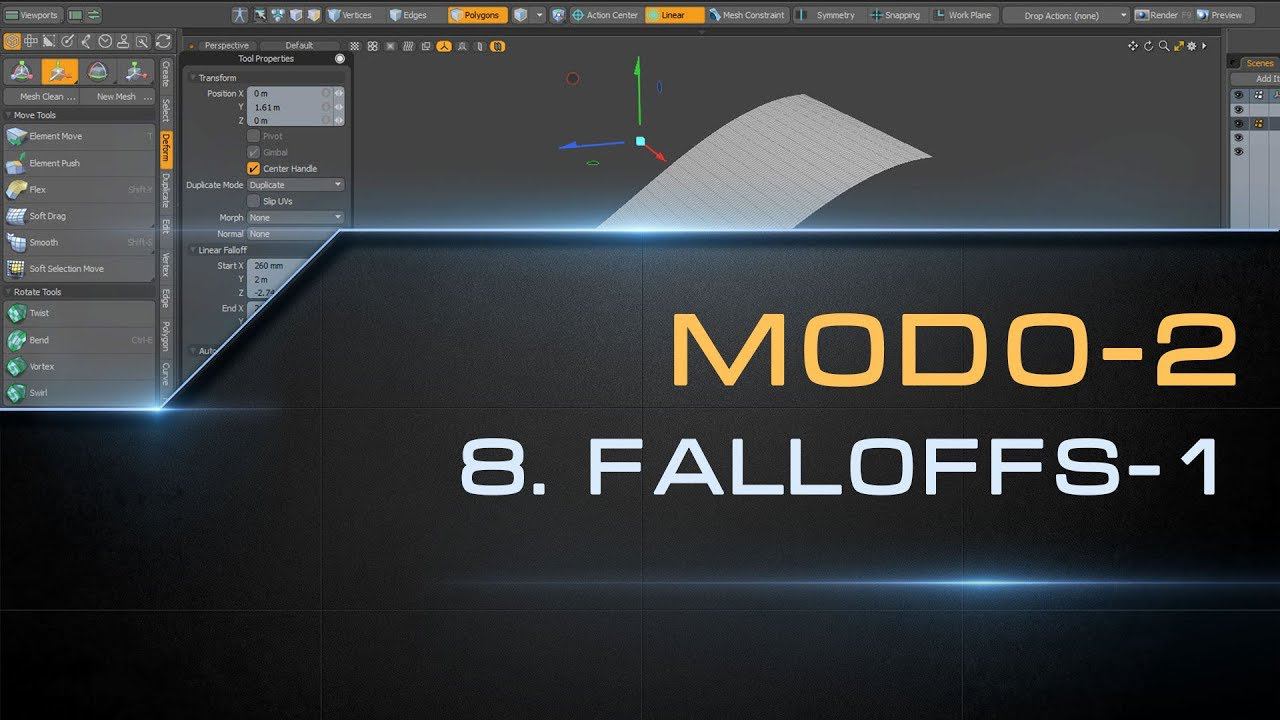 8. Falloffs в Modo. Linear falloff | Курс моделирования MODO-2