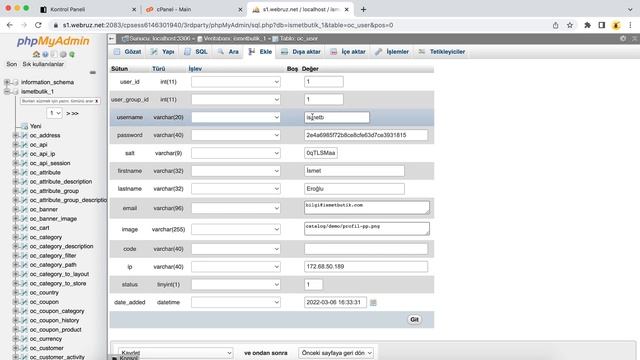 CPanel’den WordPress ve OpenCart Şifresi Nasıl Değiştirilir? | CPanel, phpMyAdmin смотреть онлайн