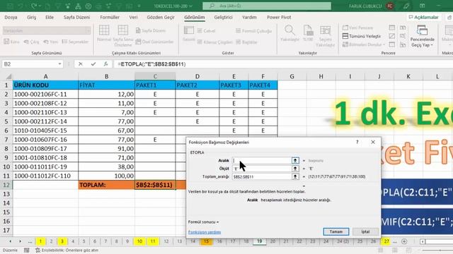 Excel 1 Dakika - Paket Fiyatı Hesaplama - 2 смотреть онлайн