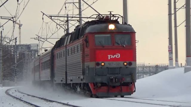 Электровоз ЧС7-021 с пассажирским поездом №207 "Самара - Москва" смотреть онлайн
