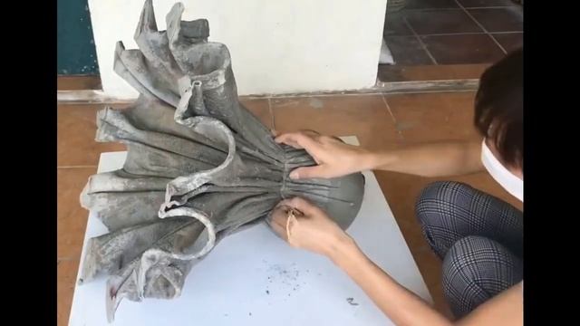 DIY Идеи поделок из цемента, декоративные горшки для растений из цемента и ткани смотреть онлайн