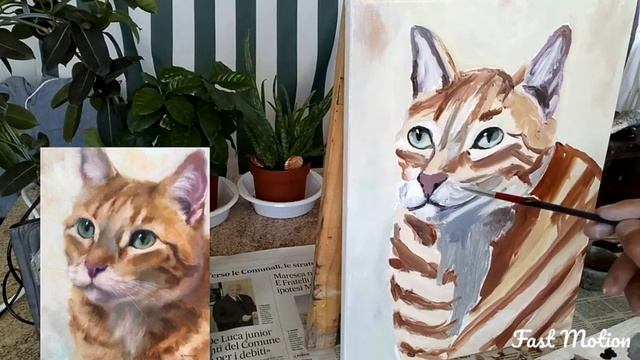 Как нарисовать кота маслом поетапно /How to draw a cat with oil step by step. смотреть онлайн