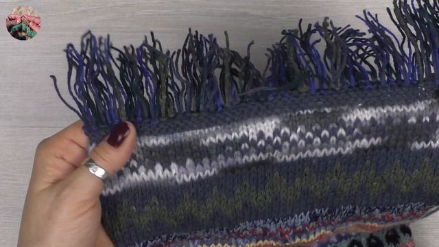 DIY Оригинальный шарф спицами из остатков пряжи. Часть 2