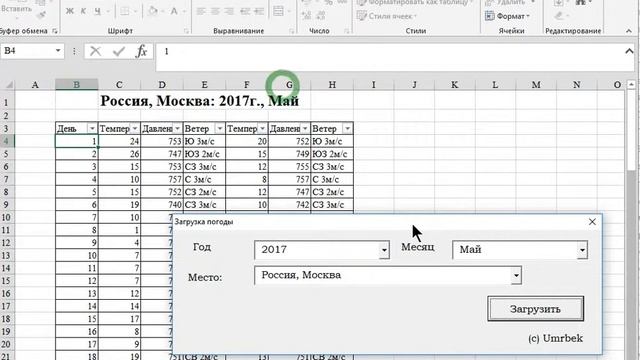 Загрузка архива погоды в excel. Ms excelга об-хаво архивини юклаш смотреть онлайн